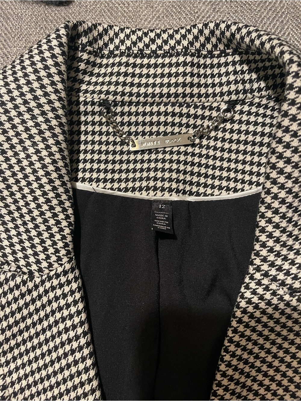 White House Black Market Black & White Houndstooth Blazer Size 12 - Picture 3 of 8